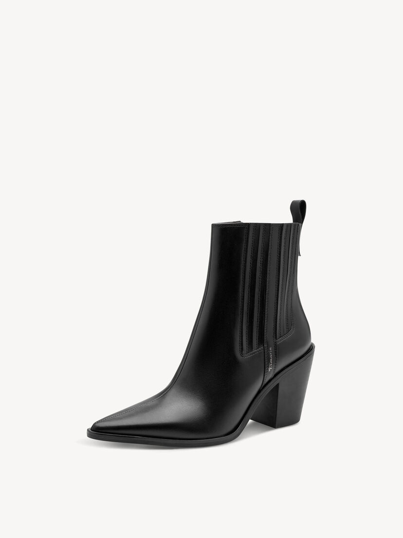 Leren Enkellaarsje - zwart, BLACK, hi-res