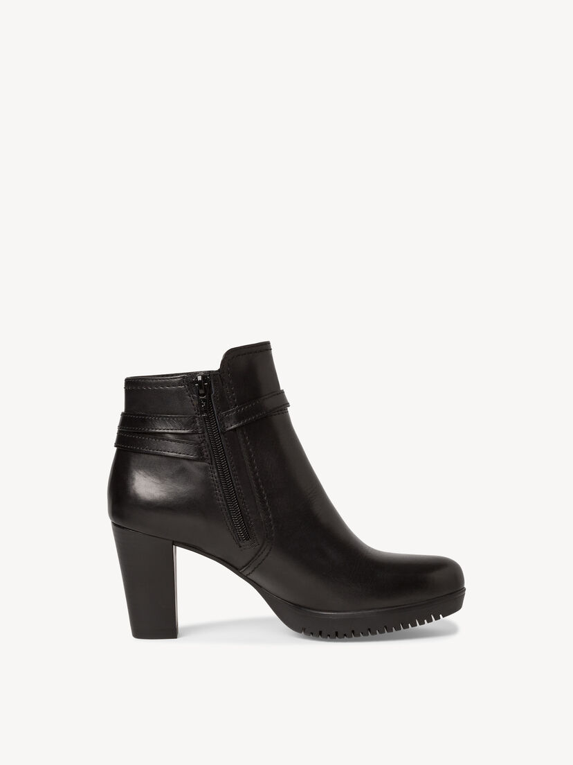 Leren Enkellaarsje - zwart, BLACK LEATHER, hi-res