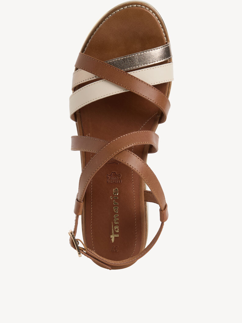 Sandale &agrave; talon en cuir - marron, COGNAC COMB, hi-res