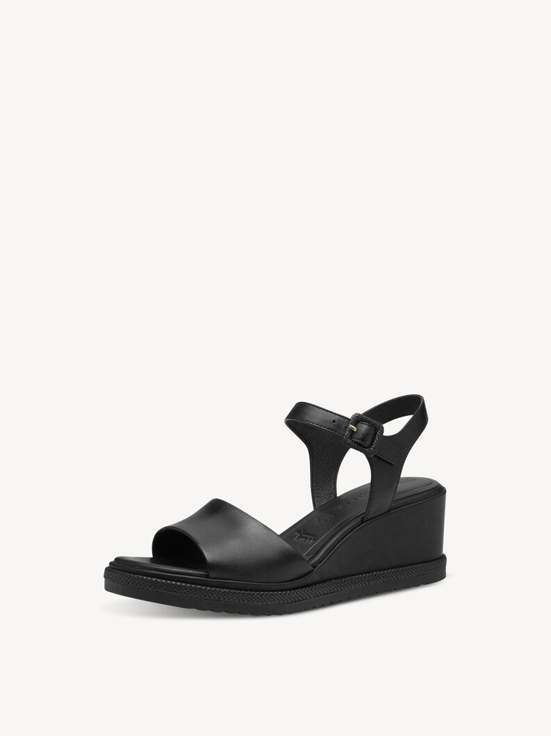 Leather Heeled sandal - black, BLACK LEATHER, hi-res
