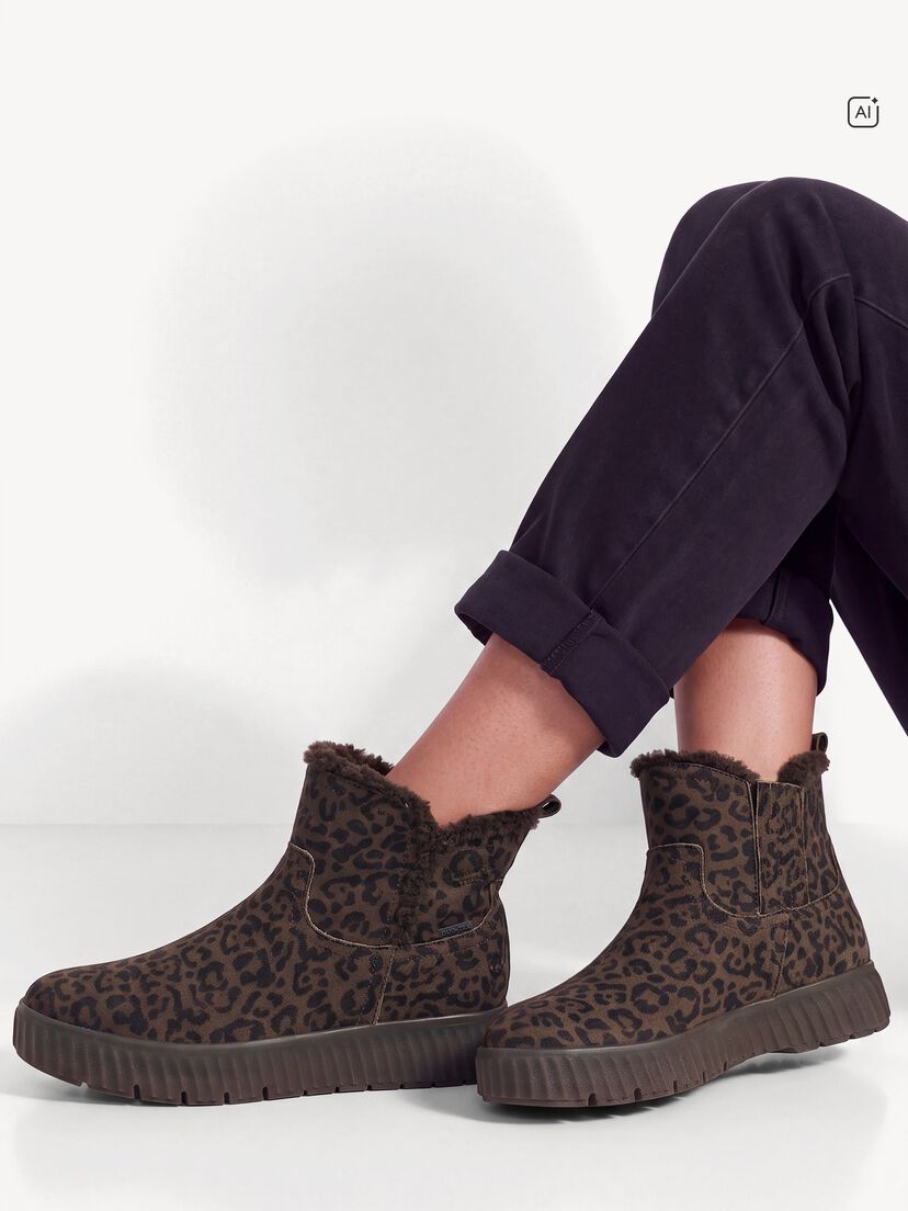 Leren Enkellaarsje - multicolor warme voering, DARK LEOPARD, hi-res