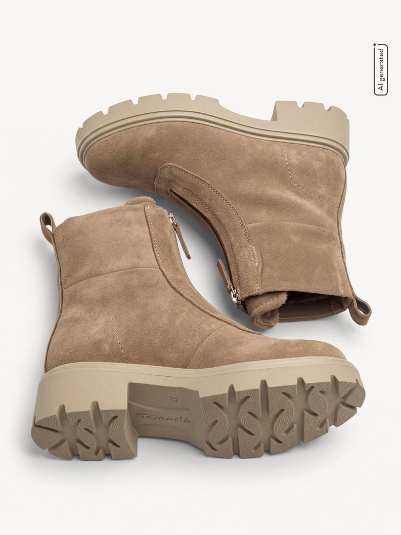 Lederstiefelette - beige, BEIGE, hi-res