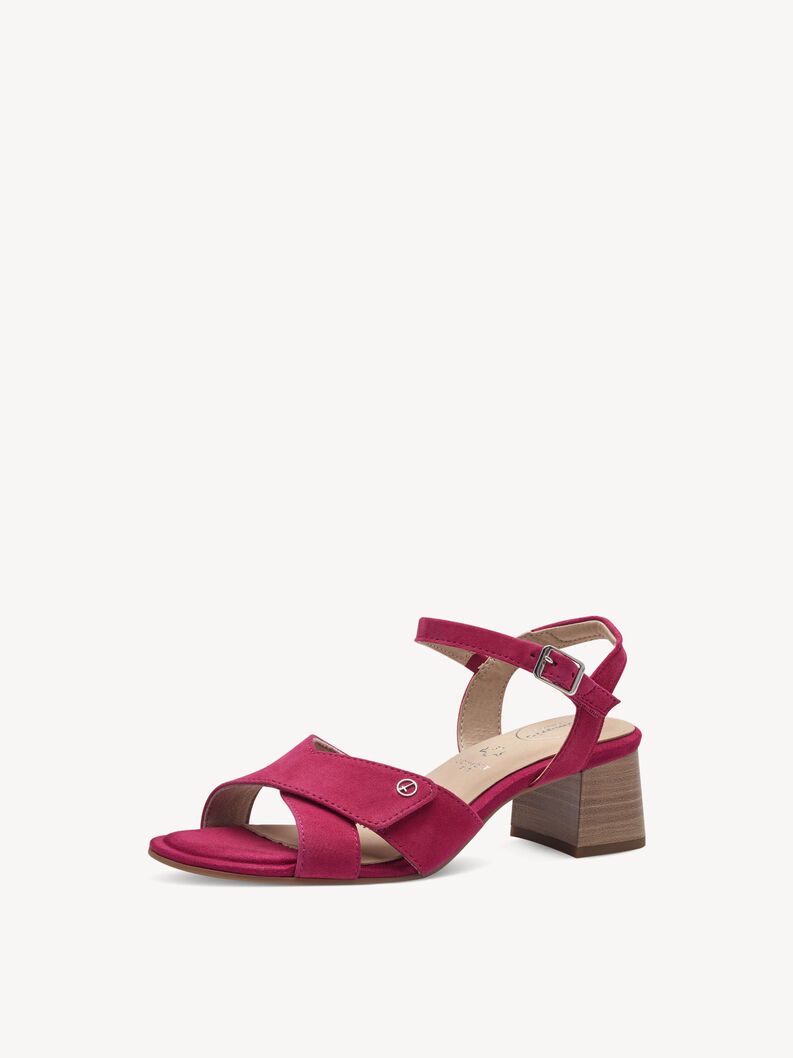 Leather Heeled sandal - pink, FUXIA SUEDE, hi-res