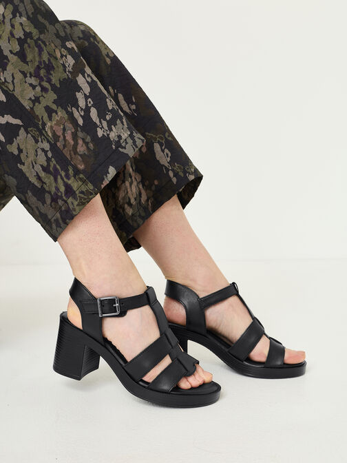 Heeled sandal, BLACK LEATHER, hi-res