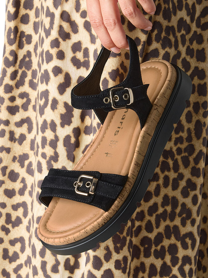 Leren Sandaaltje - zwart, BLACK, hi-res