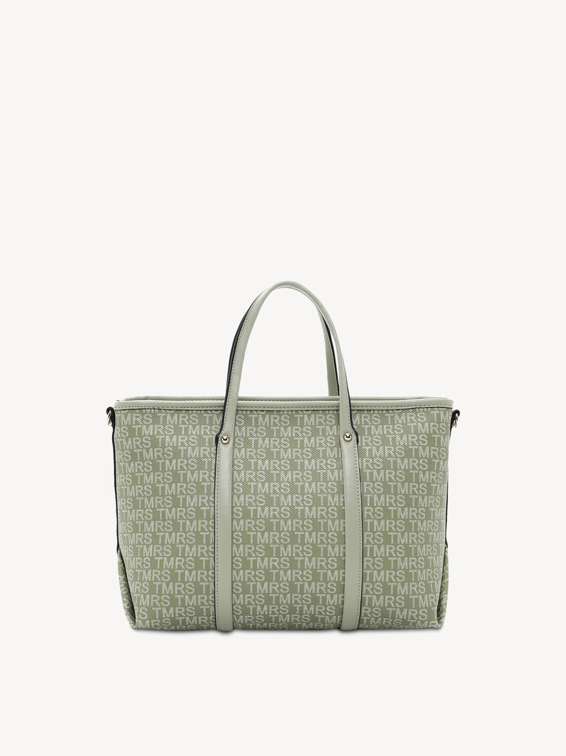 Green handbag with full logo print and leather details