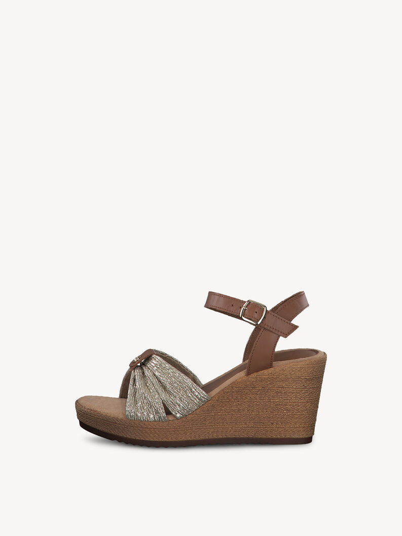 Leather Heeled sandal - brown, CUOIO/GOLD, hi-res