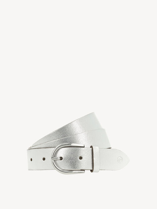 Leather belt, Silber, hi-res