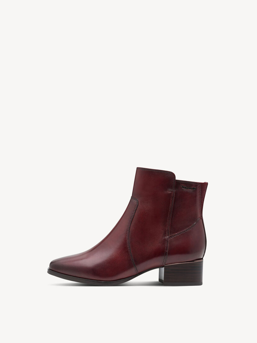 Leren Enkellaarsje - rood, BORDEAUX, hi-res