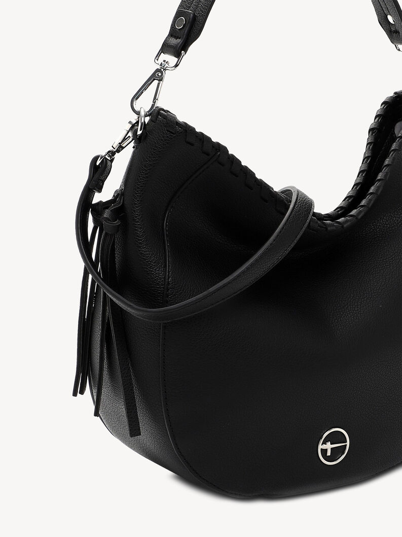 Czarna sk&oacute;rzana torebka z odpinanym paskiem i srebrnym logo