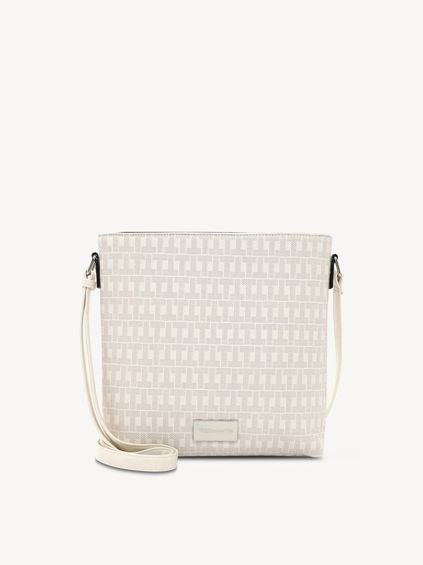 Beige dames crossbody tas met geometrisch patroon en verstelbare riem