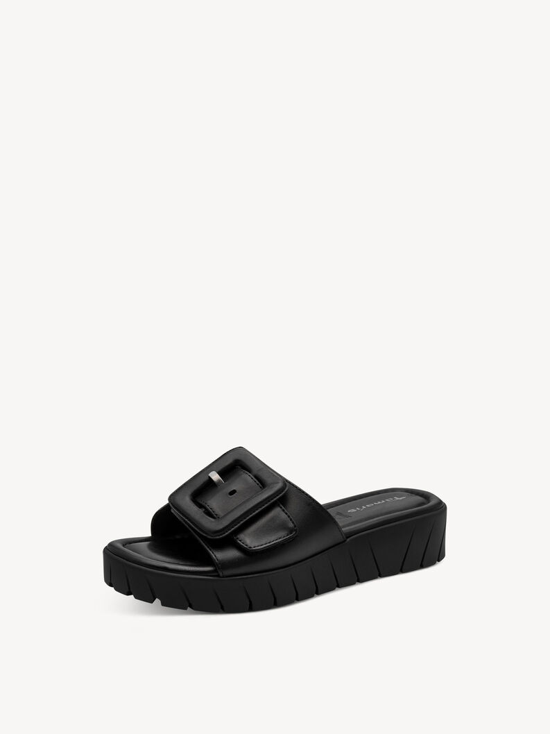 Leren Slipper - zwart, BLACK, hi-res