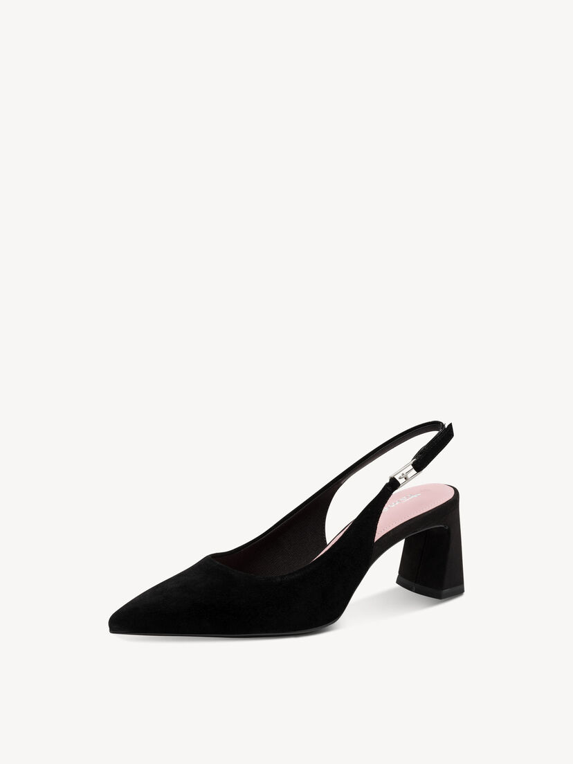 Leren Slingpumps - zwart, BLACK SUEDE, hi-res