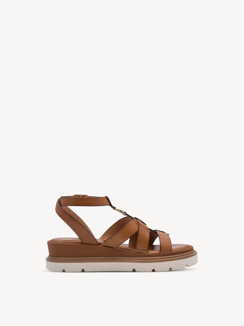 Sandale &agrave; talon en cuir - marron, COGNAC, hi-res