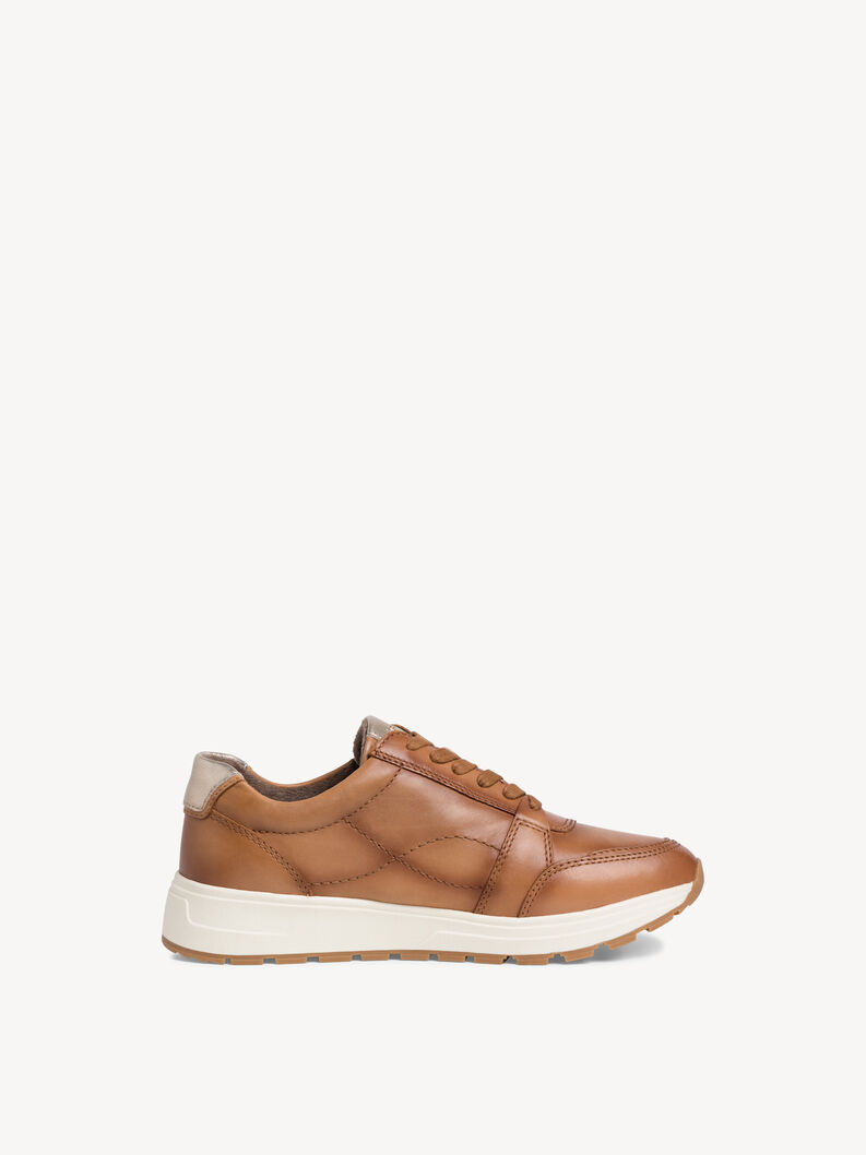 Brown leather women&rsquo;s sneakers with white sole and minimalist design