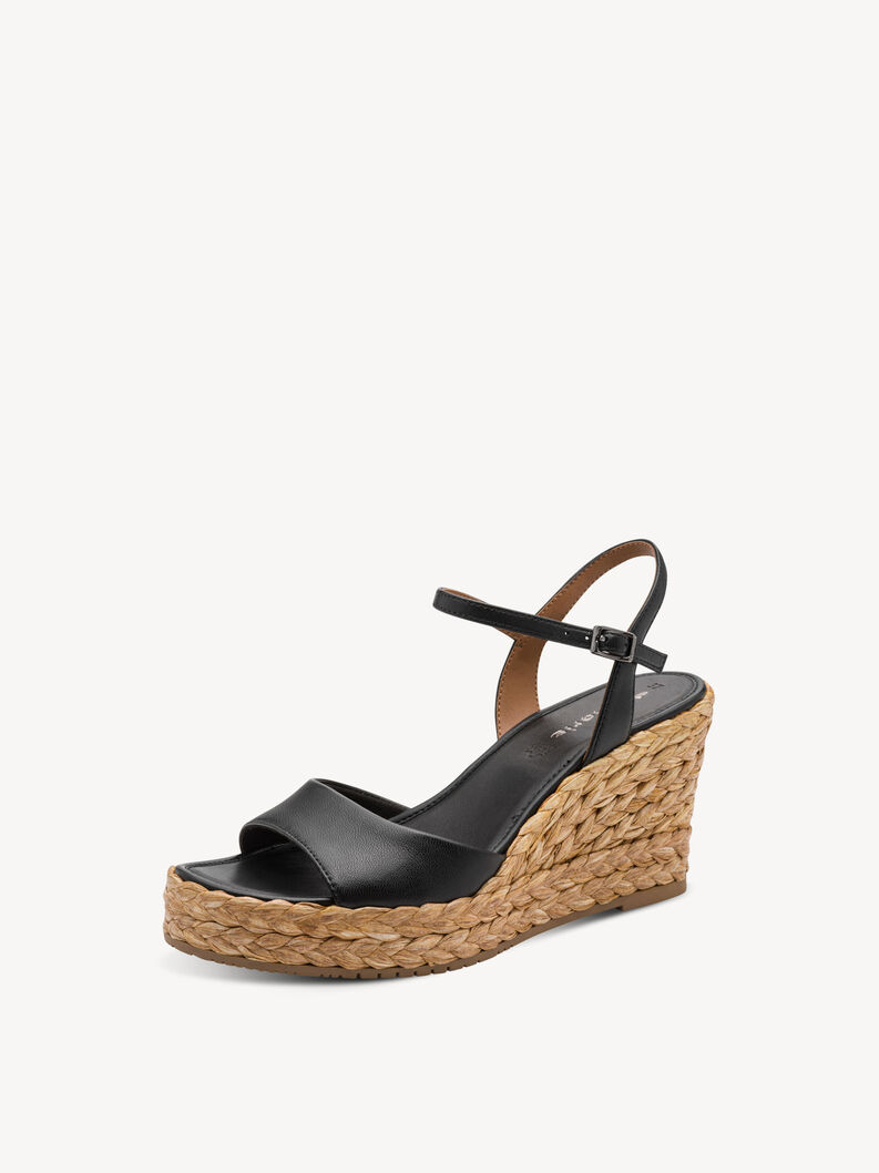 Leather Heeled sandal - black, BLACK, hi-res