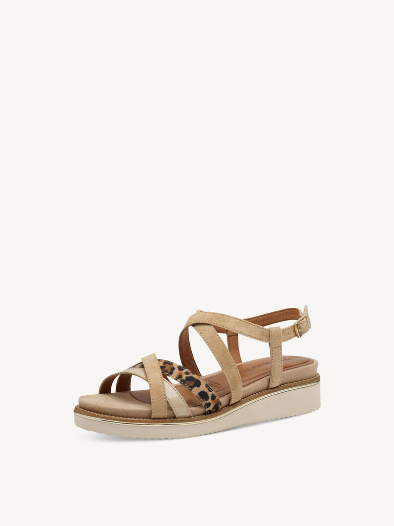 Leather Heeled sandal - beige, TAN COMB, hi-res