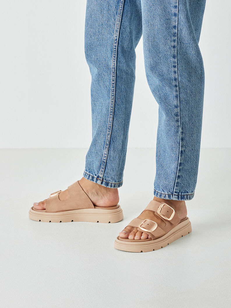 Lederpantolette - beige, TAUPE NUBUC, hi-res