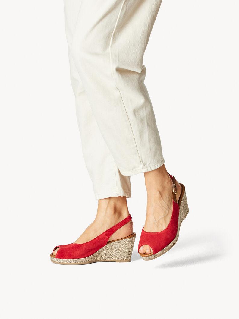 Sandale à talon en cuir - rouge, RED/CUOIO, hi-res