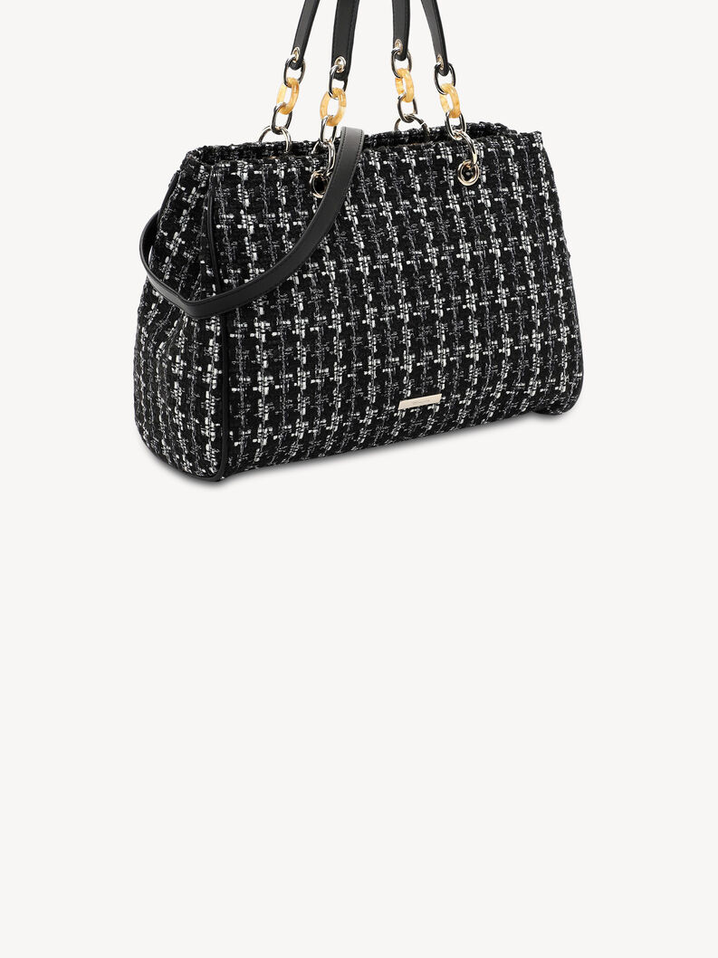 Schwarze gewebte Tasche mit verstellbarem Schulterriemen und Ledergriffen