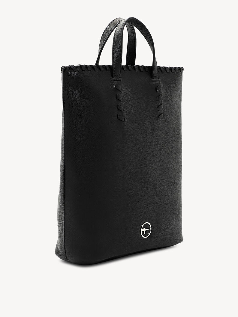 Czarny sk&oacute;rzany plecak z podw&oacute;jnymi uchwytami i dekoracyjnym przeszyciem