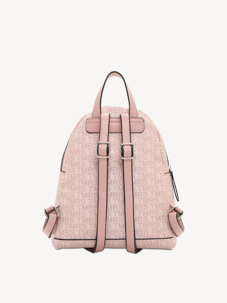 R&uuml;ckseite des rosa Kunstlederrucksacks mit verstellbaren Tr&auml;gern