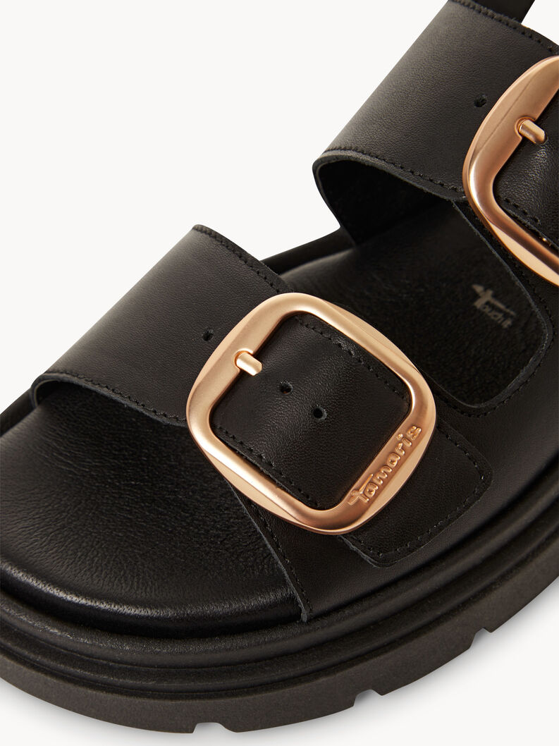 Leather Heeled sandal - black, BLACK LEATHER, hi-res