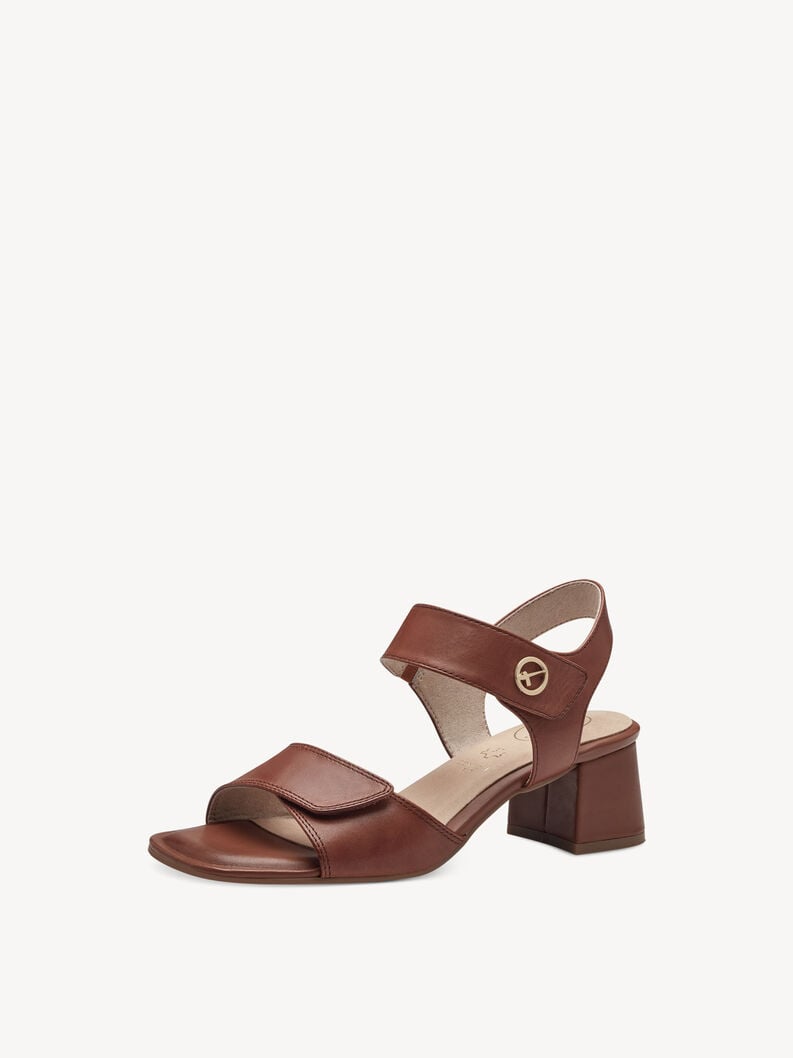 Leather Heeled sandal - brown, COGNAC NAPPA, hi-res