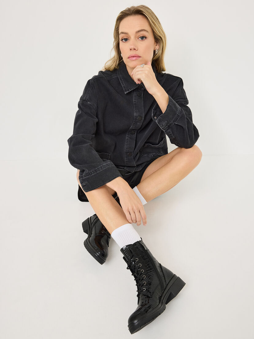 Enkellaarsje - zwart, BLACK CROCO, hi-res