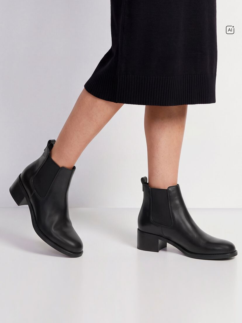Leren Chelseaboot - zwart, BLACK, hi-res