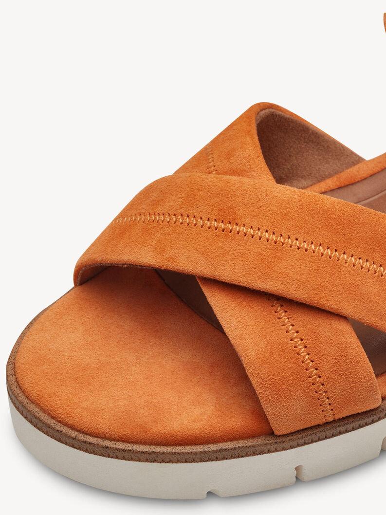 Sandale &agrave; talon en cuir - orange, orange, hi-res