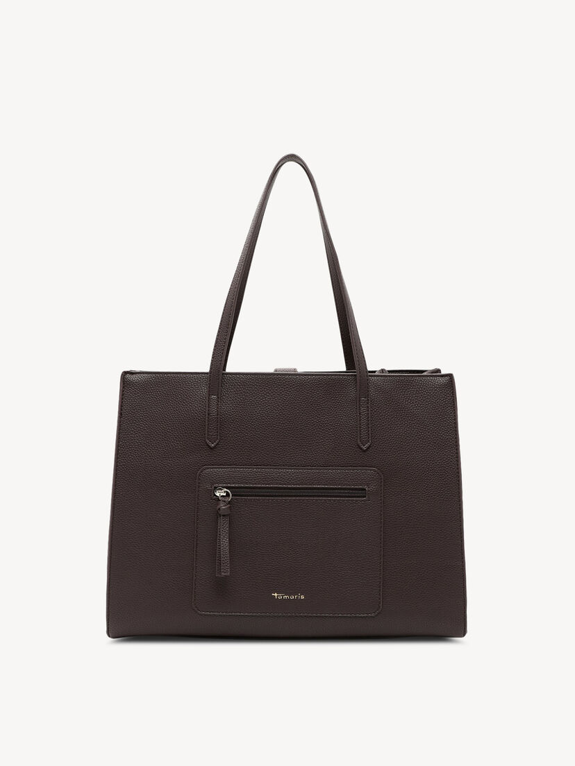 Donkerbruine leren damestas met voorvak en logo