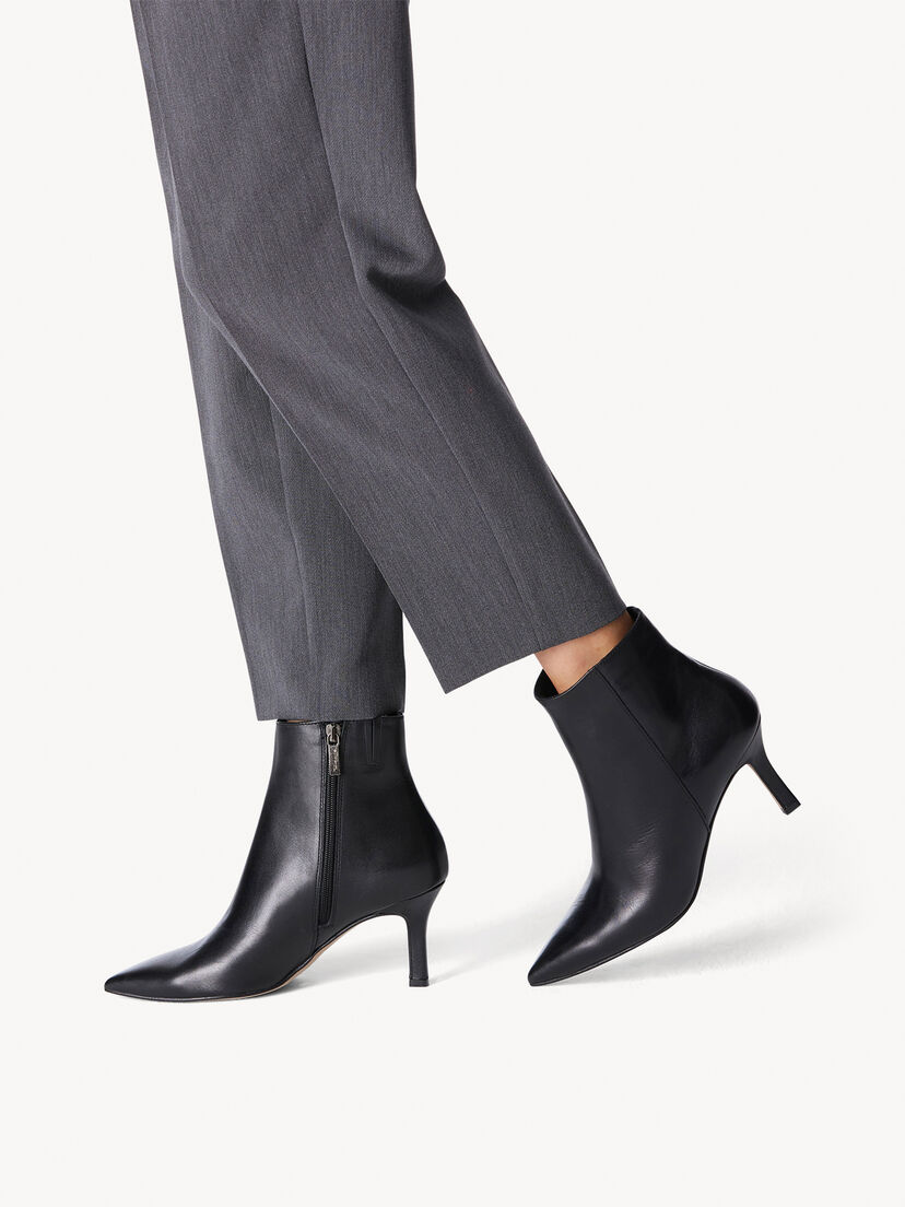 Leren Enkellaarsje - zwart, BLACK LEATHER, hi-res