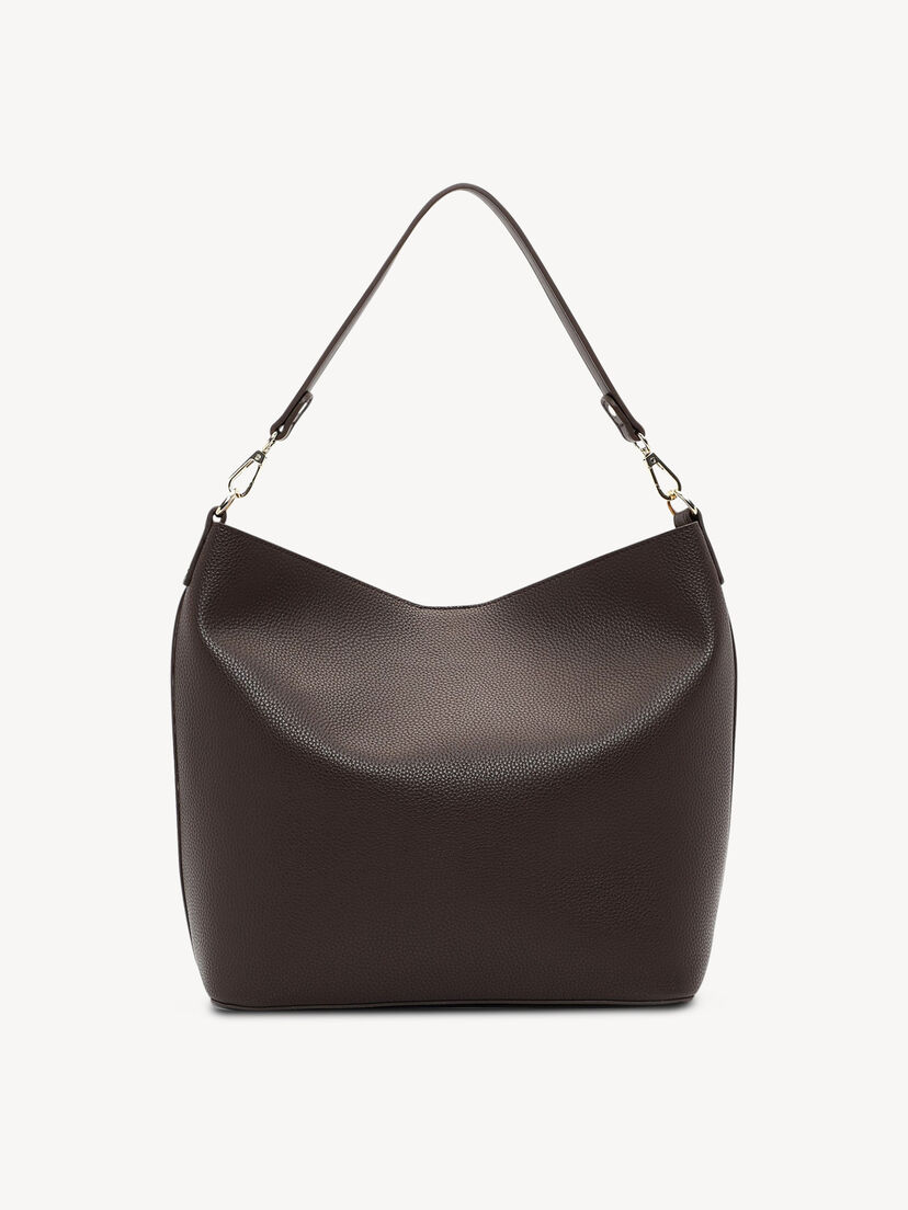 Achterkant van bruine leren tas met subtiele textuur en minimalistische stijl