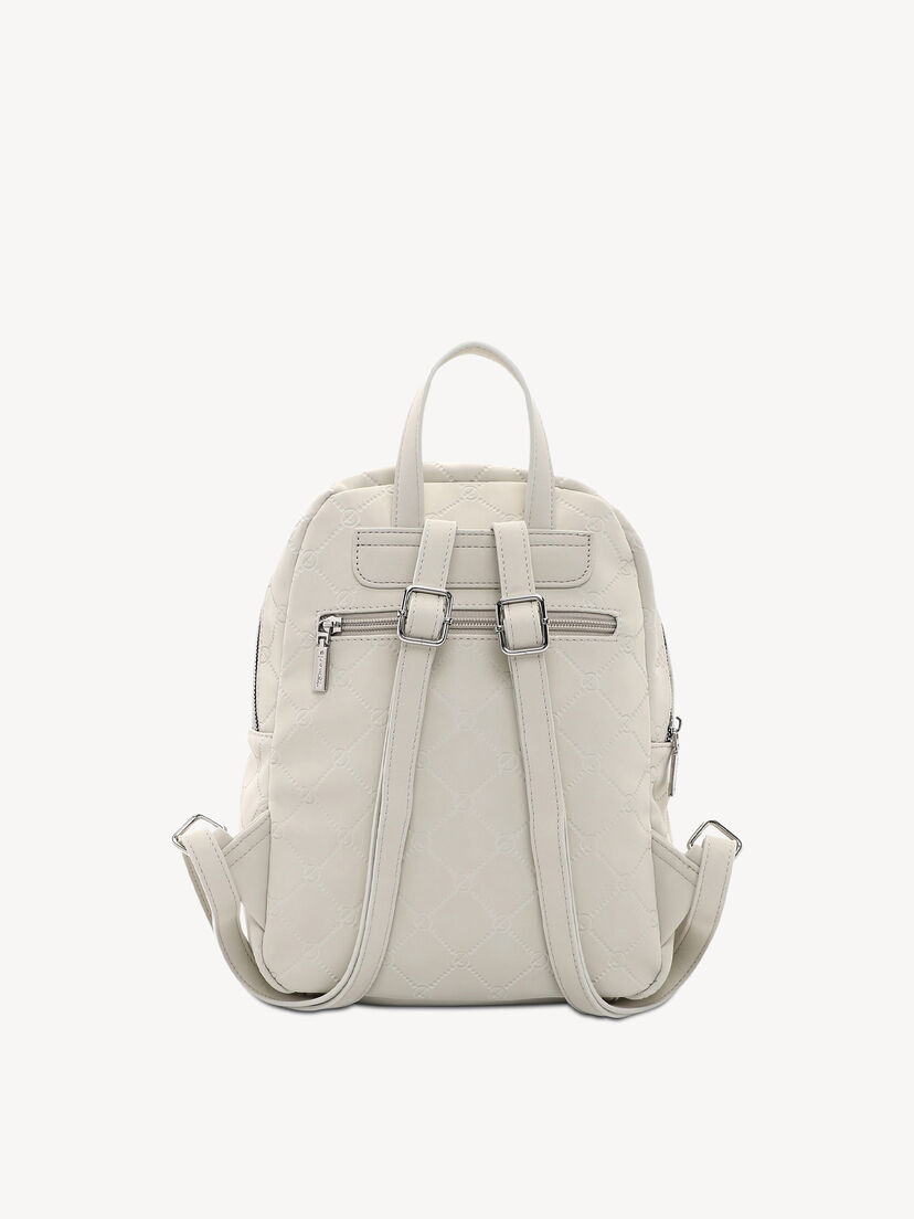 Beige rugzak met verstelbare riemen en ritssluiting aan achterkant