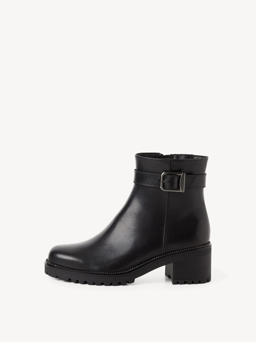 Leren Enkellaarsje - zwart, BLACK LEATHER, hi-res