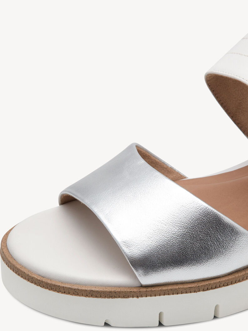 Sandale à talon en cuir - blanc, WHITE/SILVER, hi-res