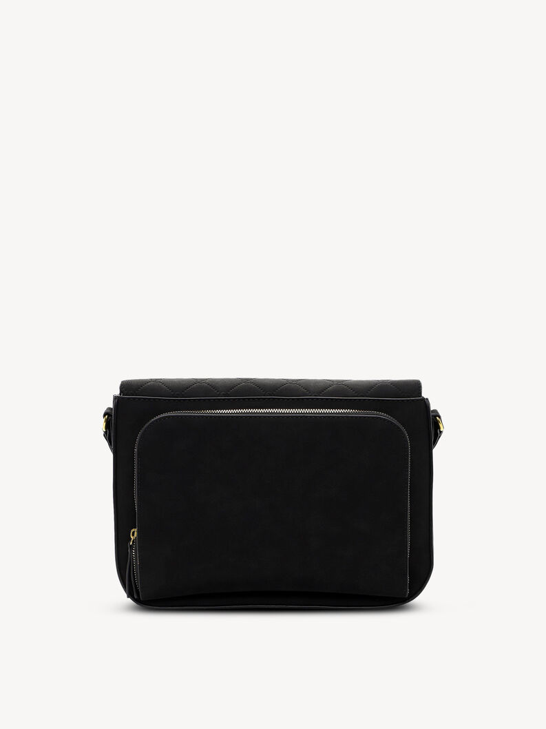 Borsa donna nera con tasca frontale con zip e dettagli dorati