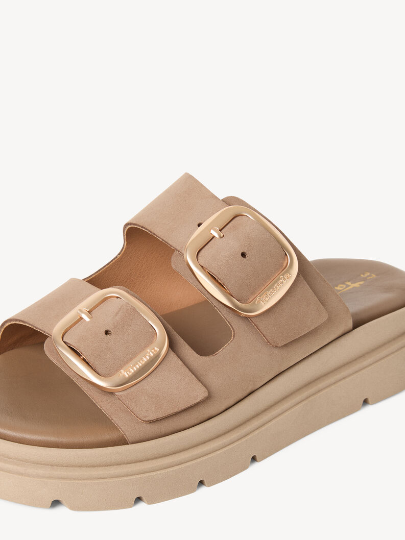 Lederpantolette - beige, TAUPE NUBUC, hi-res