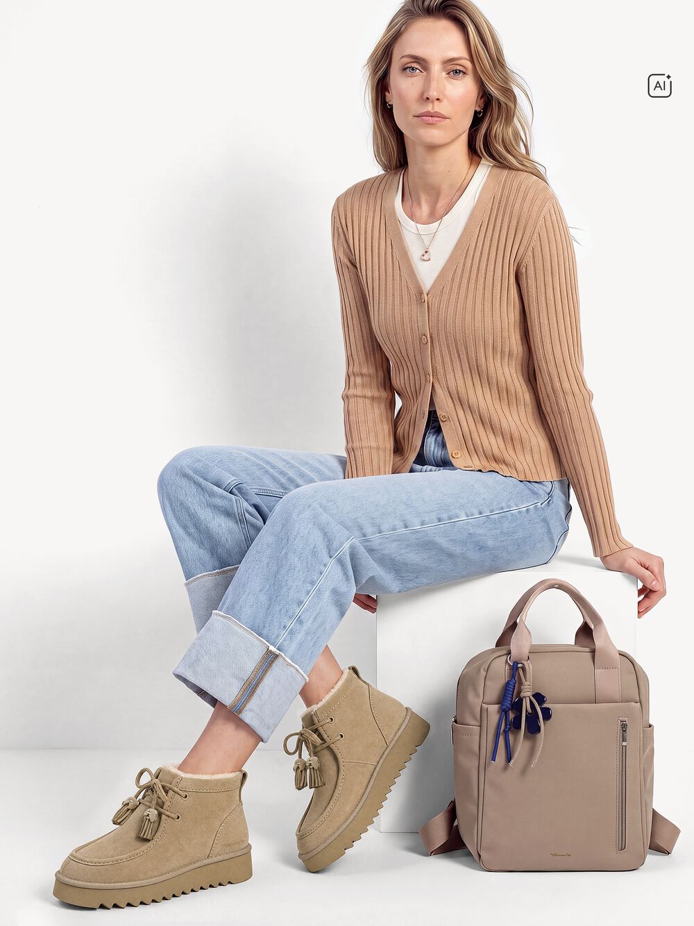 Bottine en cuir - beige doublure chaude, DUNE, hi-res