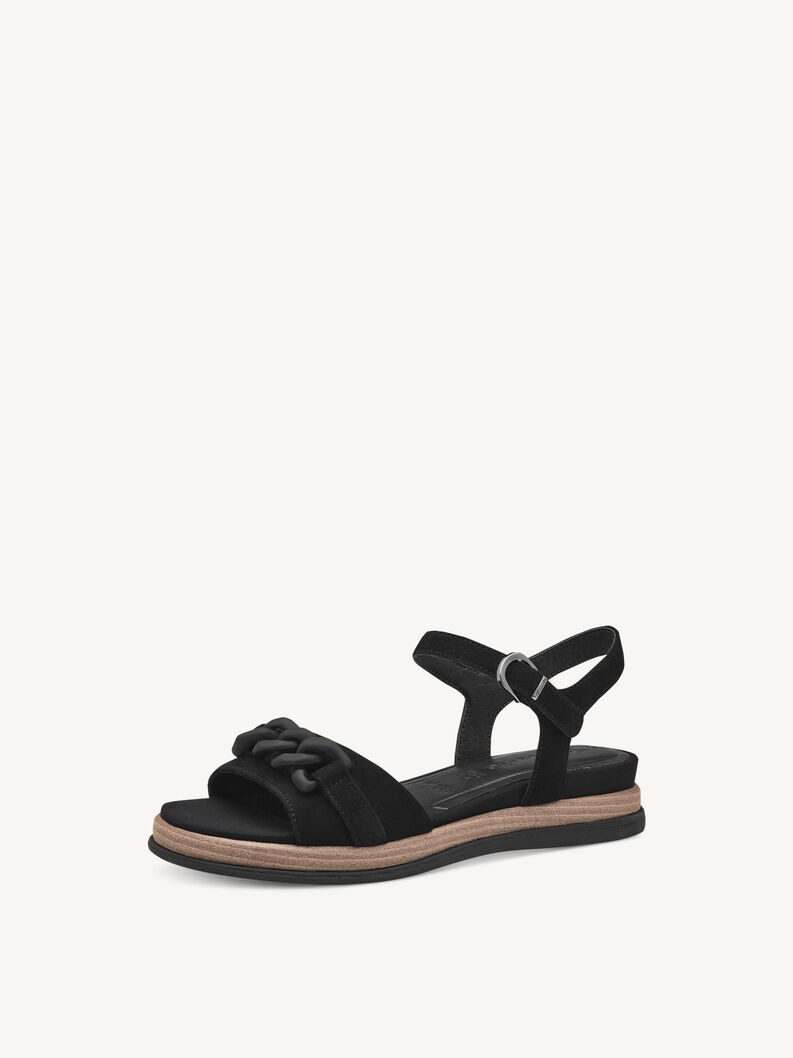 Sandale à talon en cuir - noir, BLACK, hi-res