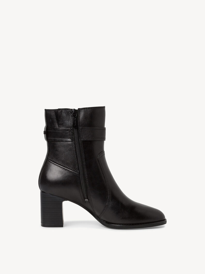 Schwarze Leder-Stiefeletten mit seitlichem Rei&szlig;verschluss und stabilem Absatz