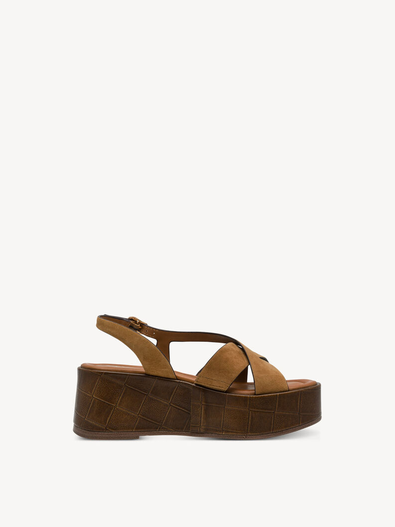 Sandale &agrave; talon en cuir - marron, COGNAC, hi-res
