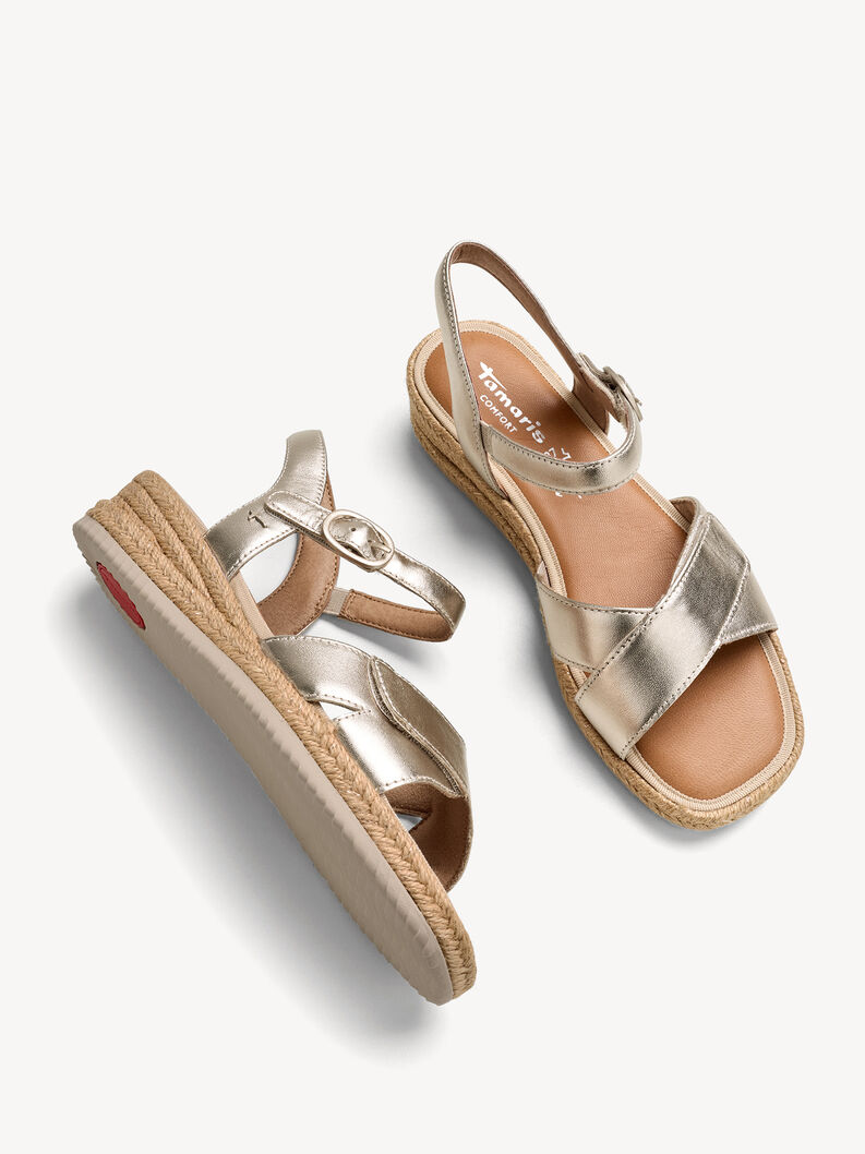 Leather Heeled sandal, LT GOLD, hi-res