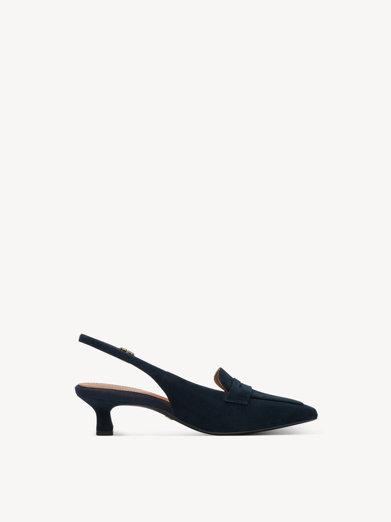 Leather sling pumps - blue, NAVY, hi-res