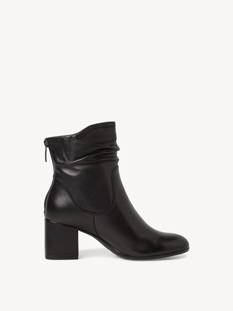 Čern&eacute; d&aacute;msk&eacute; kožen&eacute; kotn&iacute;kov&eacute; boty s n&iacute;zk&yacute;m blokov&yacute;m podpatkem a zipem