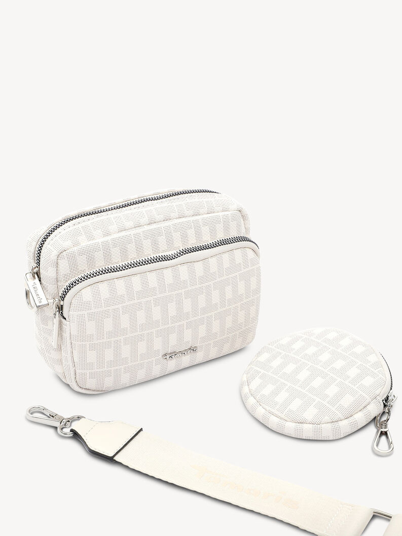 Sada b&eacute;žov&yacute;ch crossbody ta&scaron;ek s motivem, odn&iacute;mateln&yacute;m p&aacute;skem a kulatou kapsou