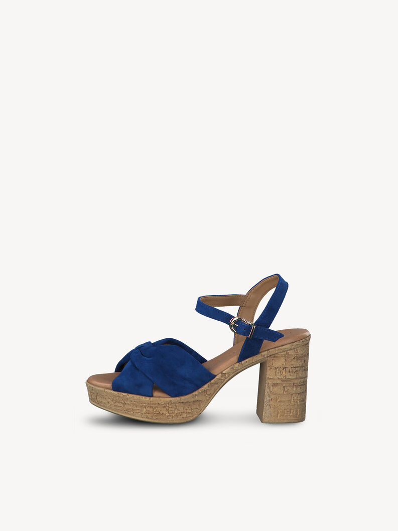 Sandale à talon en cuir - bleu, ROYAL BLUE, hi-res