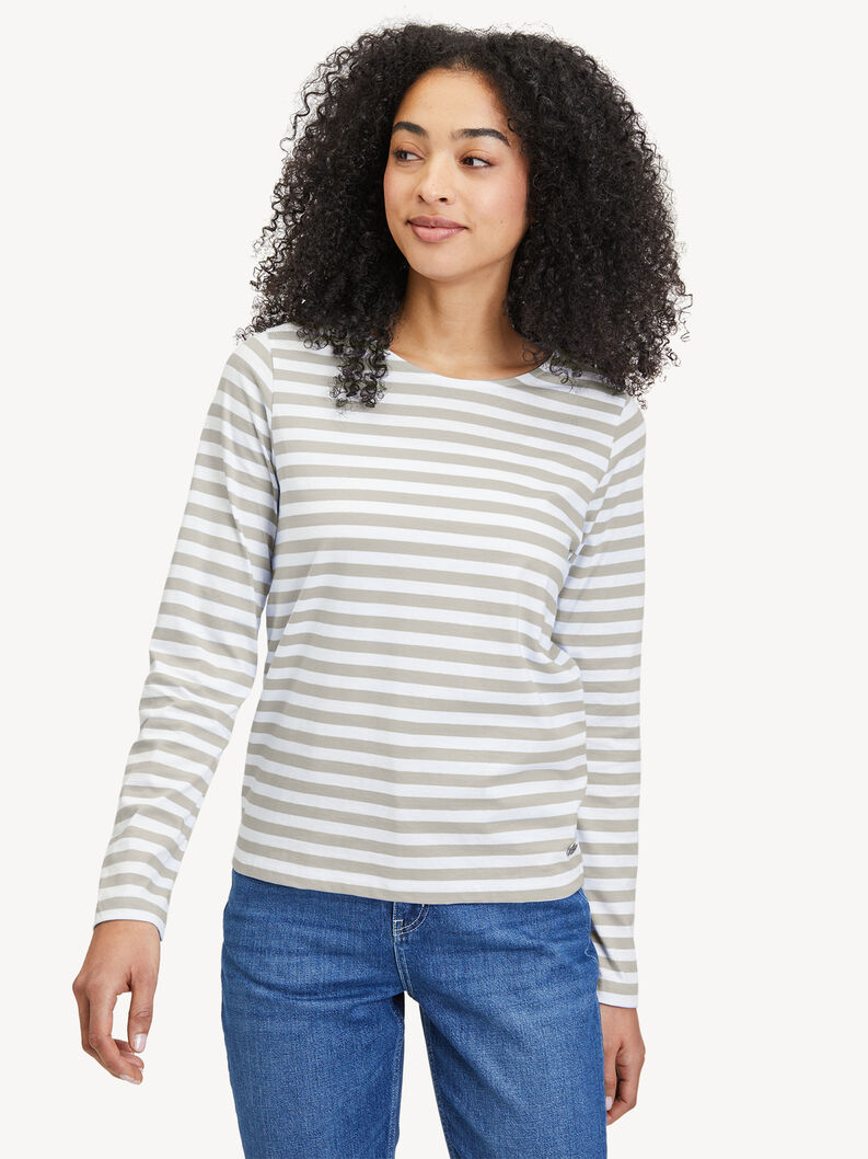 Longsleeve Shirt - weiß, Bright White/ Moonstruck Stripe, hi-res