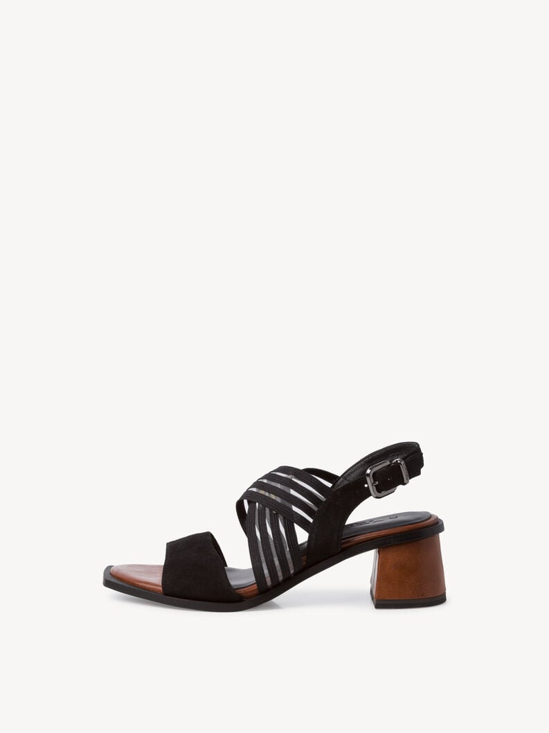 Leather Heeled sandal - black, BLACK/COGNAC, hi-res